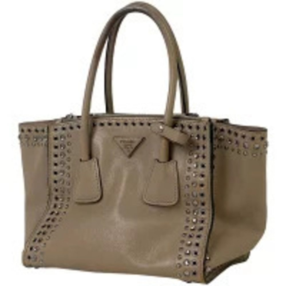 Prada Plate 2way Shoulder Bag Perforated Stud Leather Greige